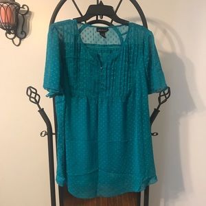 Sheer Pintuck flutter sleeve top